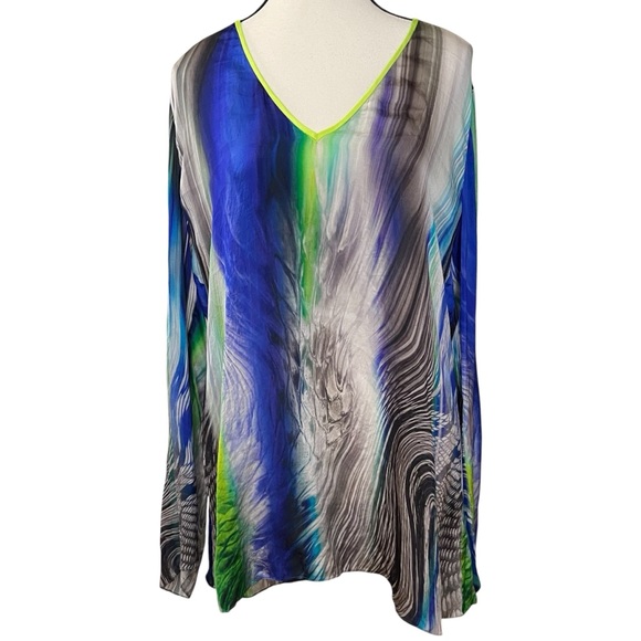Elie Tahari Vibrant Green, Blue and Cream Silk Tunic Blouse - Picture 1 of 7